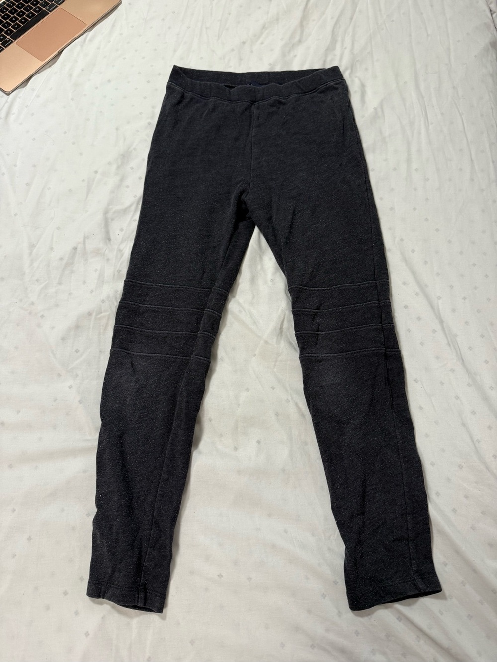 GAP Black Ribbed-Knee Leggings with Panel Detail